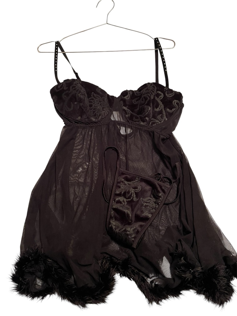 Coquette sheer lingerie with gstring with fur bottom NWOT
